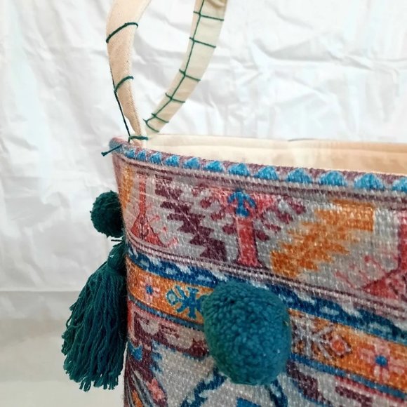 Canvas Printed Storage Basket, Multicolor, Handles, Tassles, 16x18 inches - Picture 5 of 8